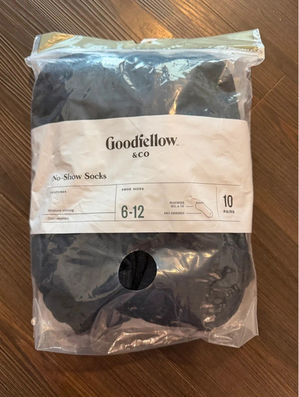 Goodfellow Men's Black 10 Pack Crew Socks 6-12 Half Cushion Reinforced Heel Toe